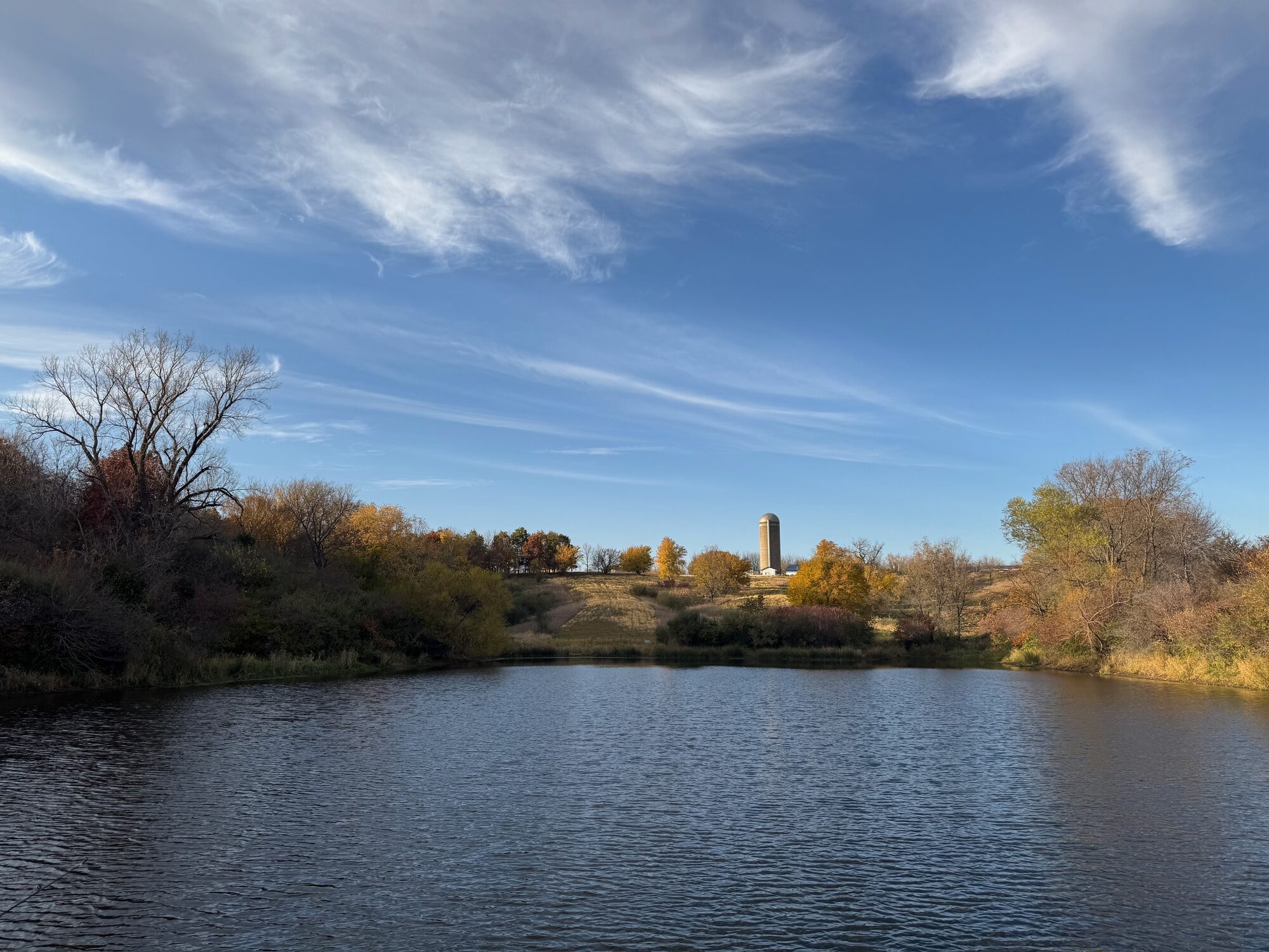 The pond and silo in autumn