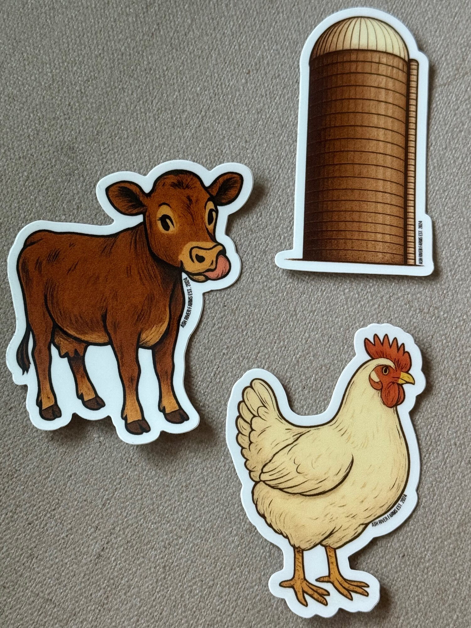 Cow, silo and hen sticker pack