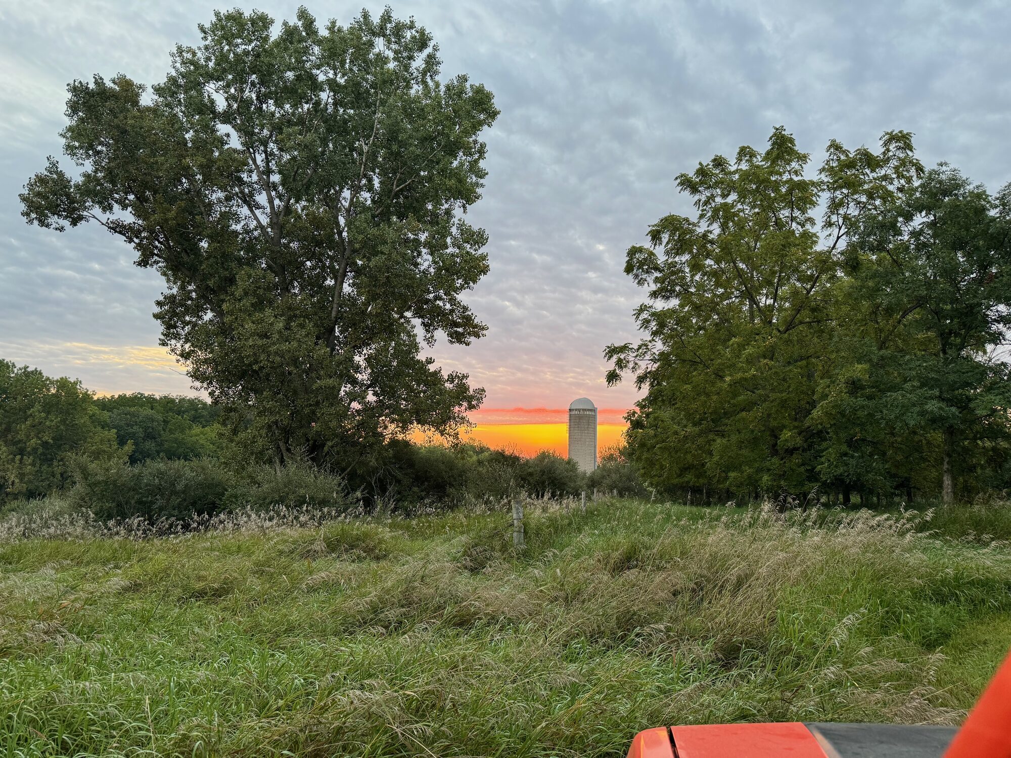 Sunset over the silo at Ash River Farms